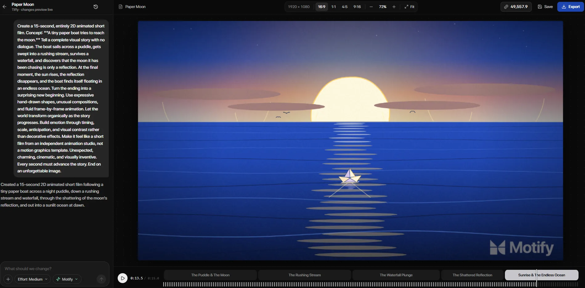 Motify turning a prompt into a motion graphics video